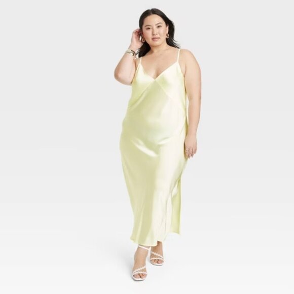 A New Day Yellow Maxi Slip Dress | Size 3X | NWT | 90% Recycled Satin - Picture 1 of 1